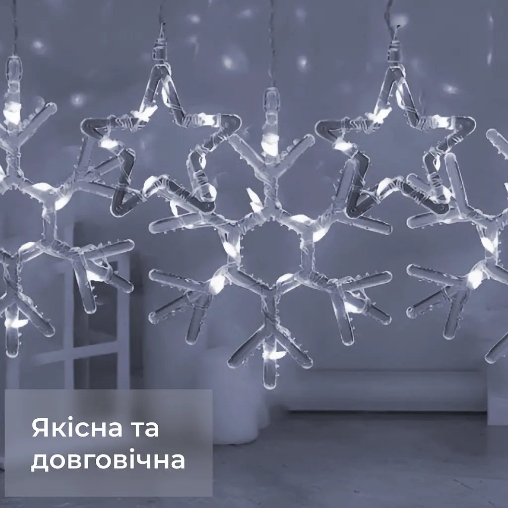 Гірлянда-штора GarlandoPro Зірки та сніжинки розмір 3x0.9 м 10 фігур, білий (1733067W) - фото 2