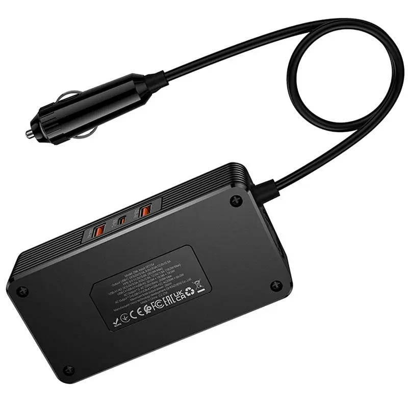 АЗУ инвертор Hoco Z66 New PD66W+QC3.0 (2USB-A/1C/2xSocket) (0.5m) Black - фото 3