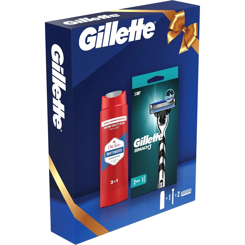 Подарочный набор: станок для бритья мужской Gillette Mach3 с 2 сменными картриджами + гель для душа Old Spice 3-в-1 Whitewater 250 мл - фото 2