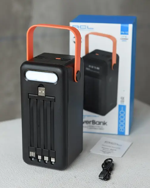 Универсальная зарядная батарея ACL PW53 Silar 80000mAh + фонарь + комплект кабелей (Черный) - фото 4
