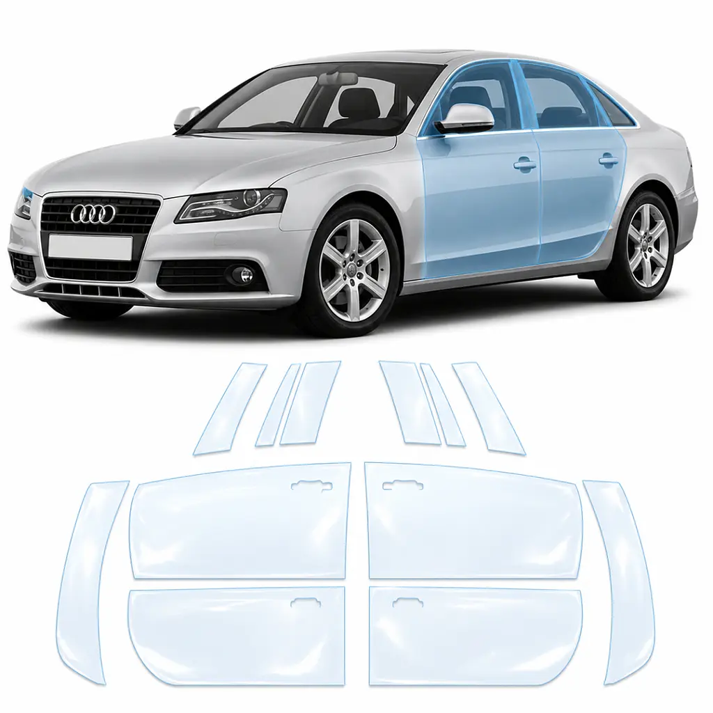 Антигравійна захисна бронеплівка за лекалами для Audi A4 B8 2008-2015 - зони дверей і стійки вікон