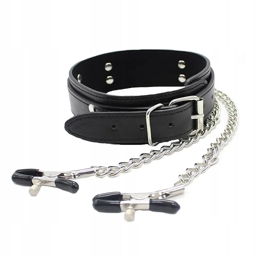 Нашийник із затискачами для сосків Fetish Addict Collar With Nipple Clamps, 51,5 см (чорний)