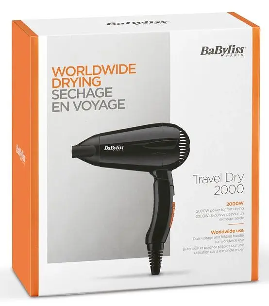 Фен дорожній Travel Dry, 2000Вт, 2 режими, складне руків'я, чорний BaByliss teh0017498 - фото 8