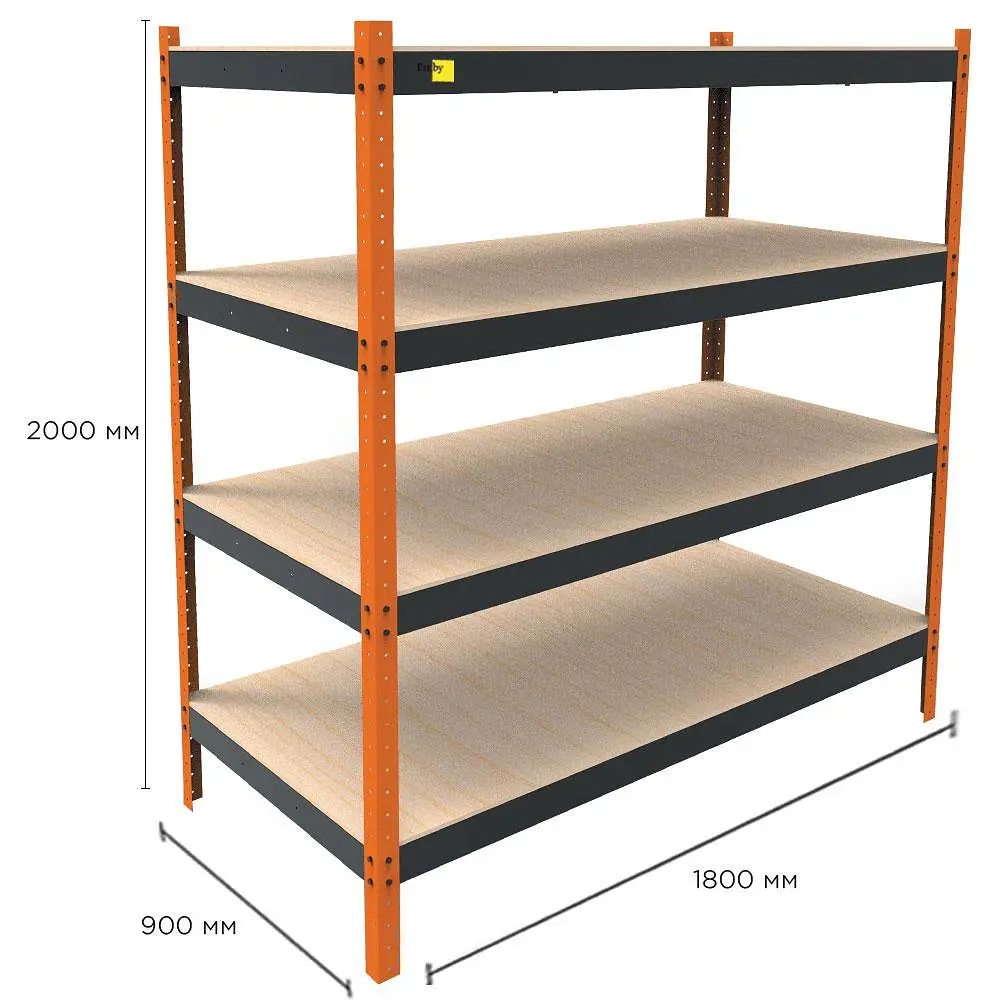 Металлический усиленный стеллаж Emby Heavy Series (размер 2000х1800x900мм) 4 полки ДСП до 300кг - фото 2