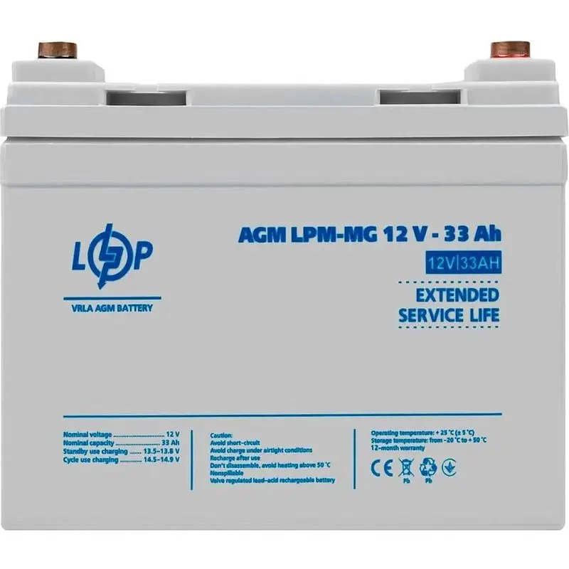 Акумулятор LogicPower AGM-MG 12V/33Ah/396Wh [30031] [125769] - фото 2