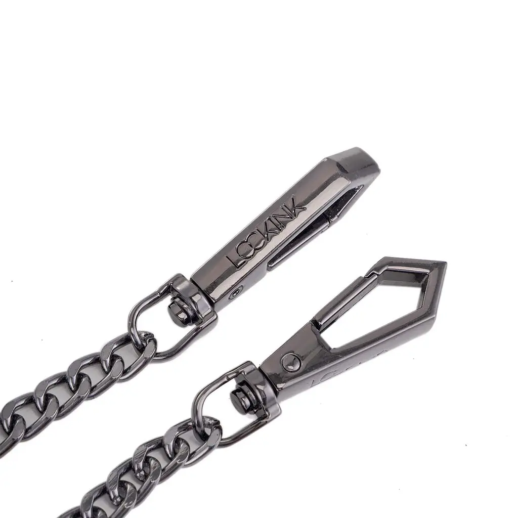 Нашийник з повідцем LOCKINK Tied Collar with Leash Set, чорний, ланцюг зі шкіряною петлею та карабіном - фото 8