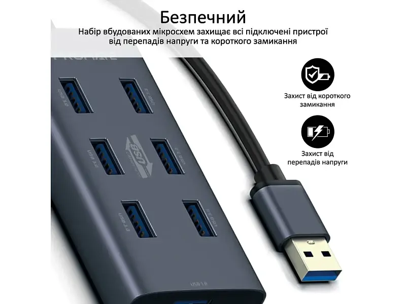 Мультипортовий адаптер Promate USB hub EZHub-7 grey (ezhub-7.grey) - фото 2