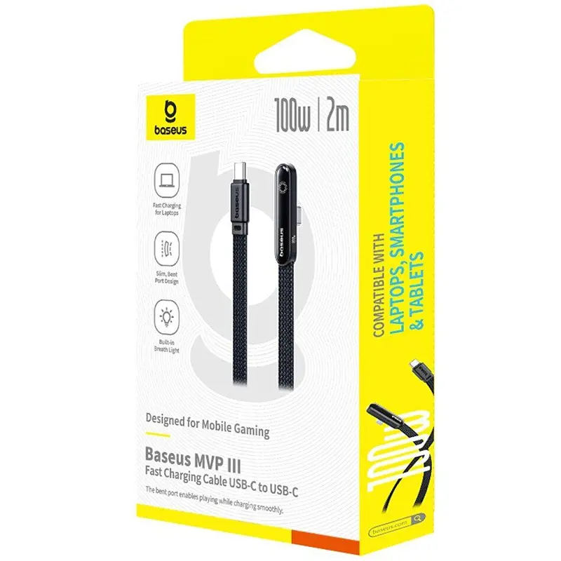 Дата кабель Baseus MVP 3 side plug and stand Type-C to Type-C 100W (2m) (P10382500121) Cosmic Black - фото 4