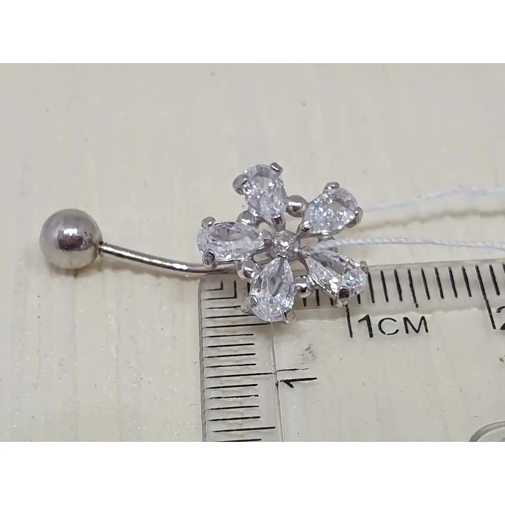 Срібна сережка для пірсингу пупка Ірій з фіанітами. 6005 - фото 3