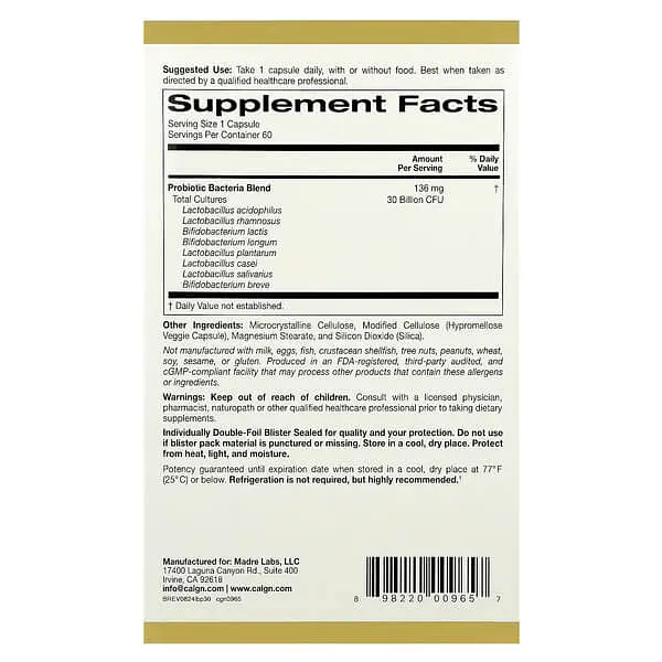 Пробіотики та пребіотики LactoBif Probiotics 30 Billion CFU 60 капсул CGN vit0005084 - фото 2