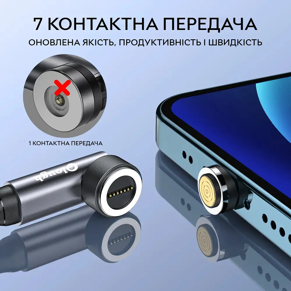 Кабель магнітний із швидкою зарядкою Elough 7 Contact 3 A 0.5 м круглий конектор, Red 3 в 1 Micro USB/Lightining/Type C, обертання на 540° - фото 5