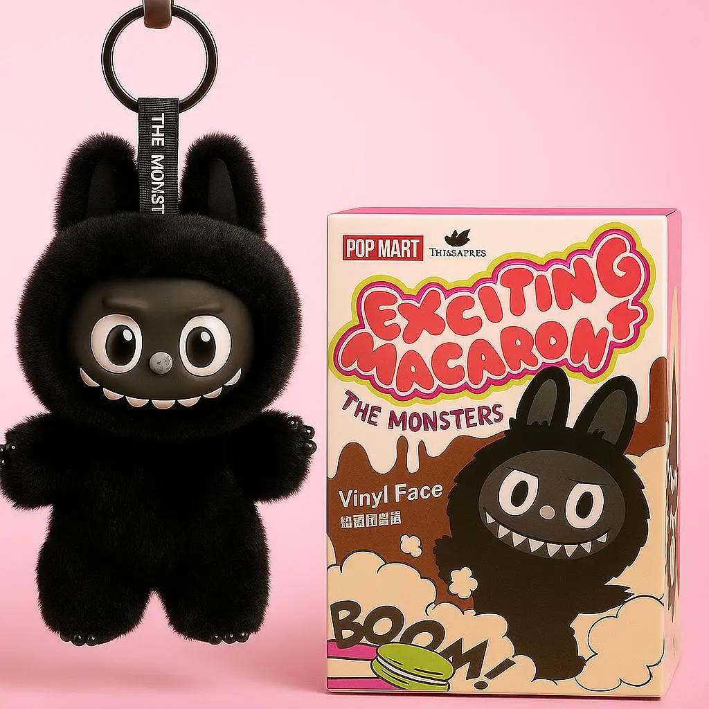 Іграшка сюрприз Labubu Exciting Macaron Чорний брелок POP MART у коробці - фото 2