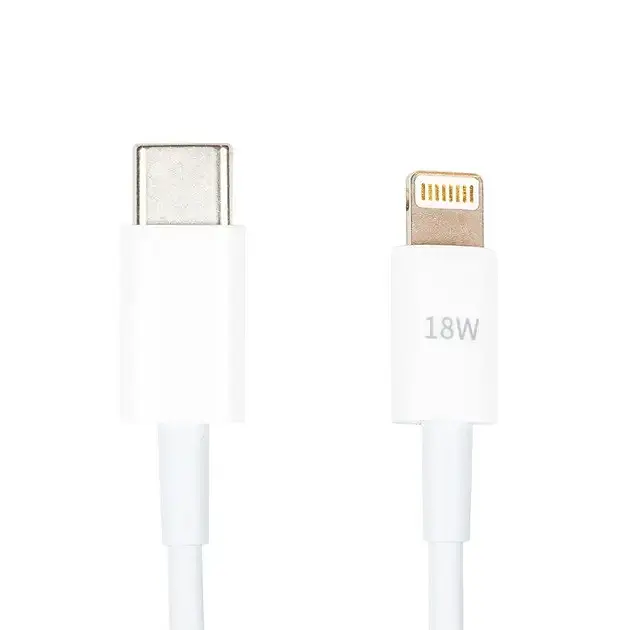 Кабель PowerPlant USB Type-C - Lightning 18W 1 м швидка зарядка iPhone білий - фото 2
