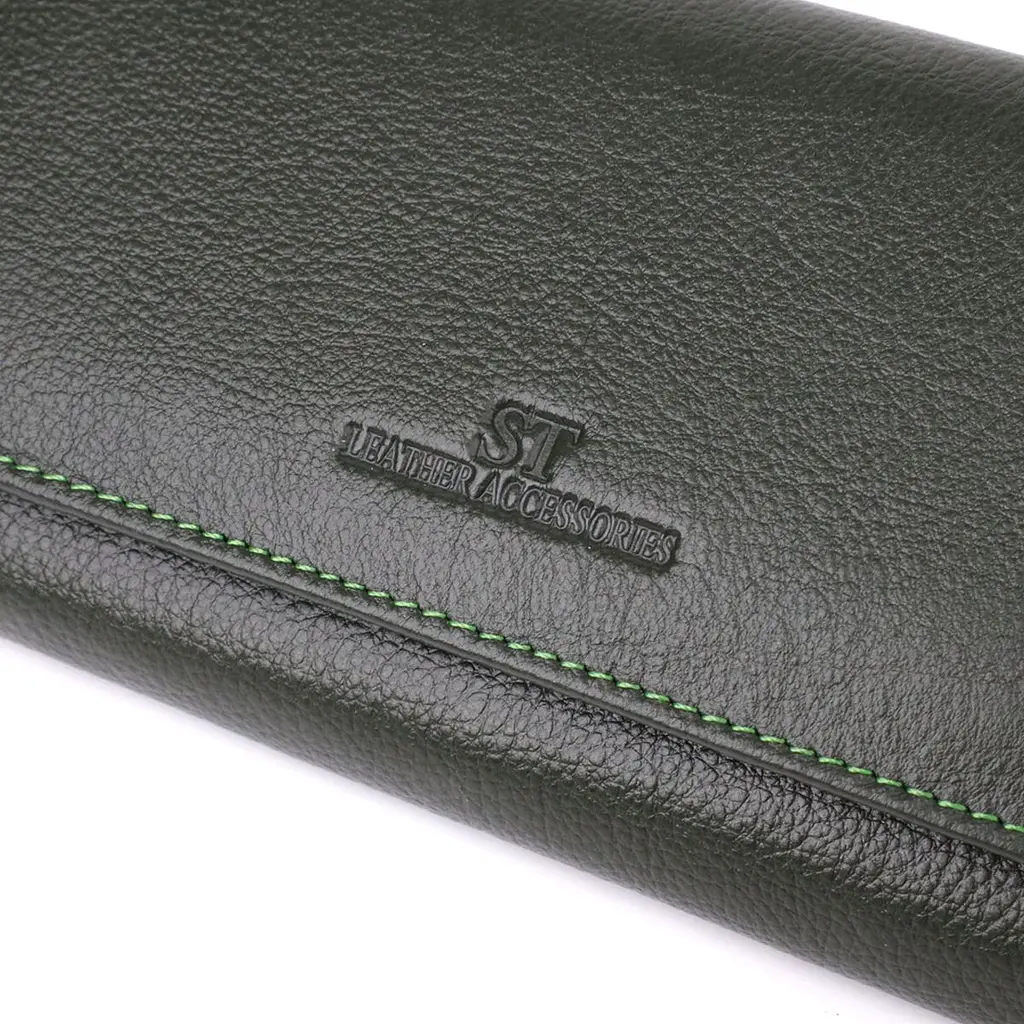 Стильний гаманець у два складення з натуральної шкіри ST Leather 23066 зелений - фото 5
