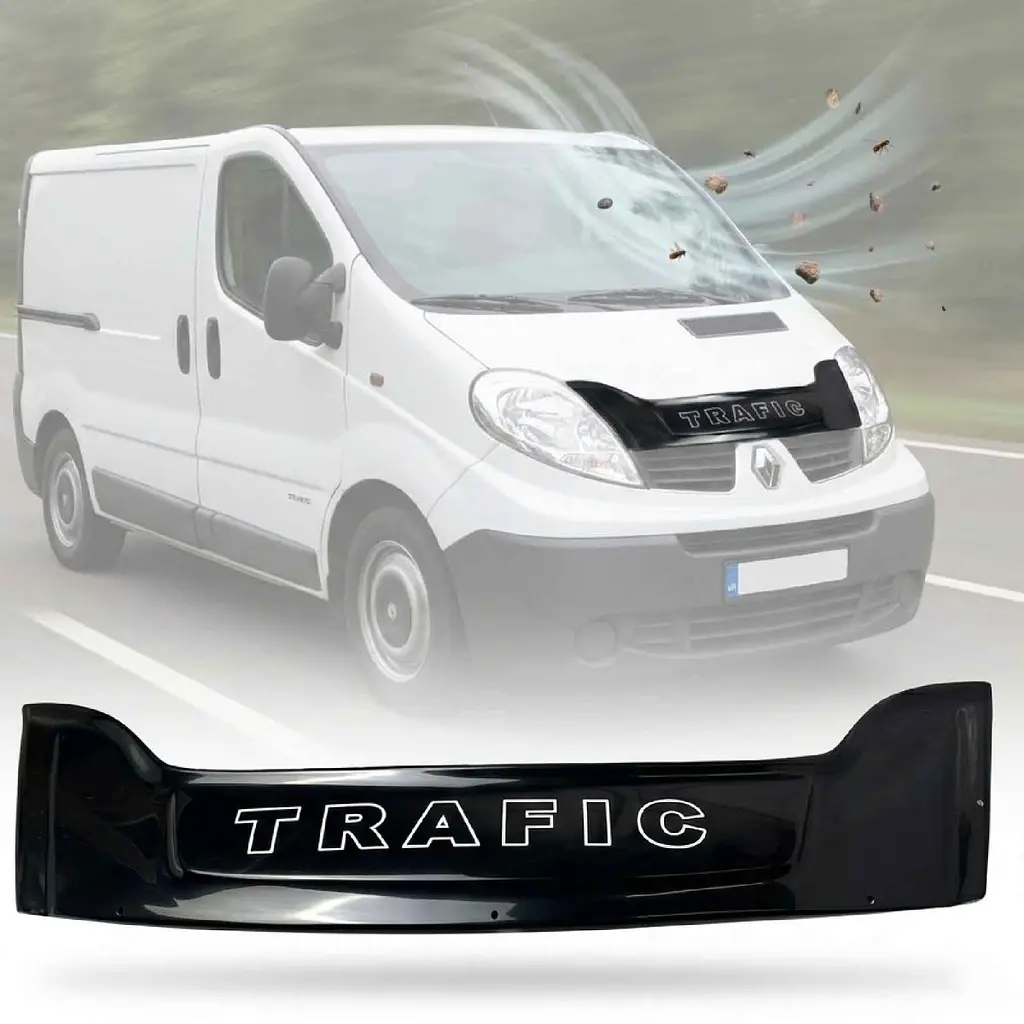 Дефлектор капоту мухобійка Renault Trafic 2001-2014 (Коротка 170 мм) Широка Voron Glass (MR10301E) - фото 7