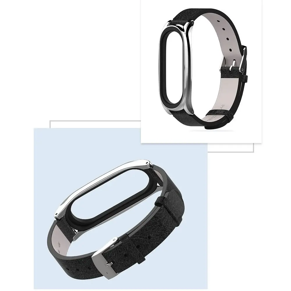 Шкіряний ремінець MiJobs для фітнес-браслета Xiaomi Mi Band 7 Type C чорний, тримач - сріблястий - фото 4