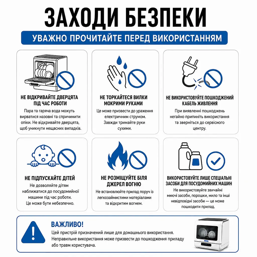 Настільна автоматична посудомийна машина 36 л 800 Вт з функцією сушіння - фото 11