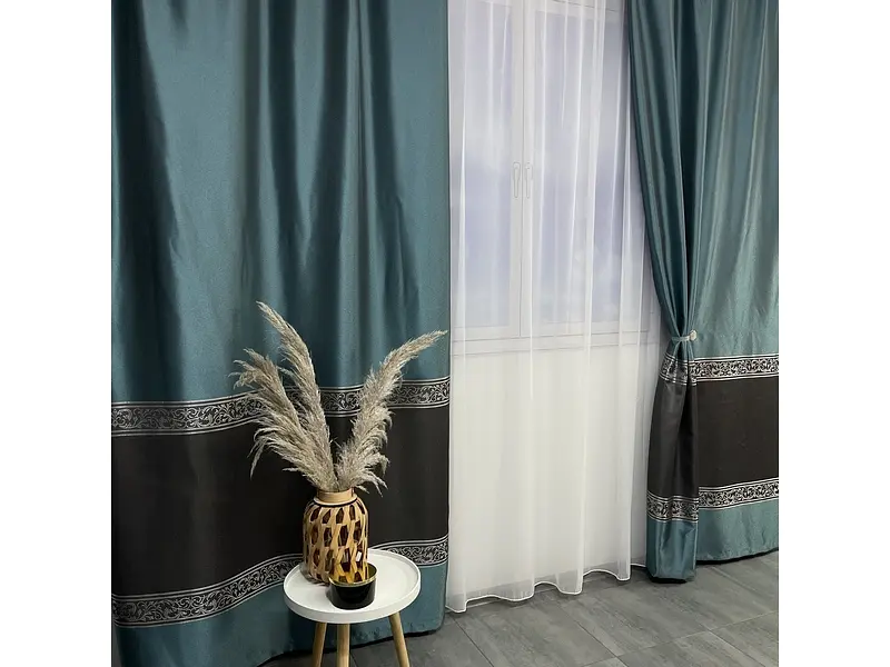 Жакардові штори бірюзового кольору на тасьмі 2шт. 140х270 ALBO pbe0052413 - фото 3