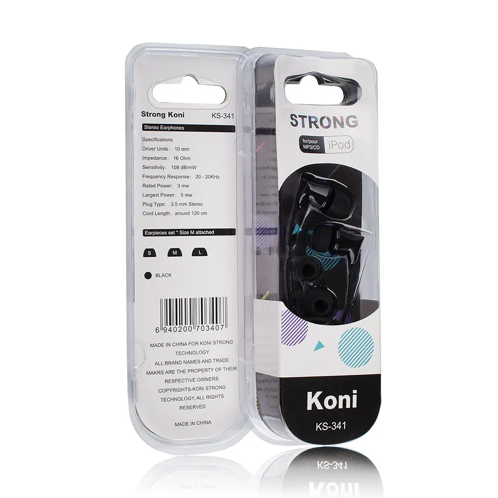 Проводные наушники Koni strong with mic KS-341, 3.5mm, 1.2m, black - фото 2