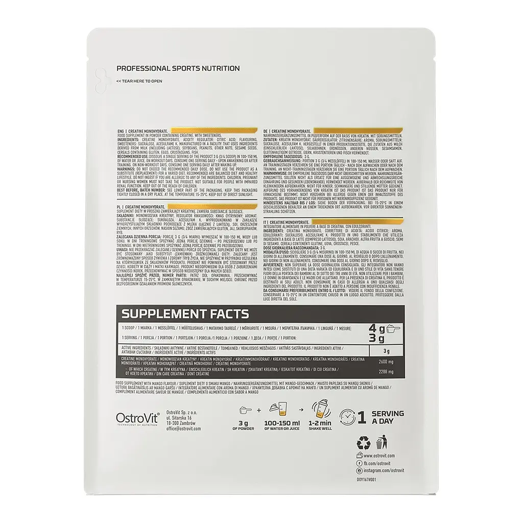 Креатин OstroVit Creatine Monohydrate, 300 грам - Манго - фото 2