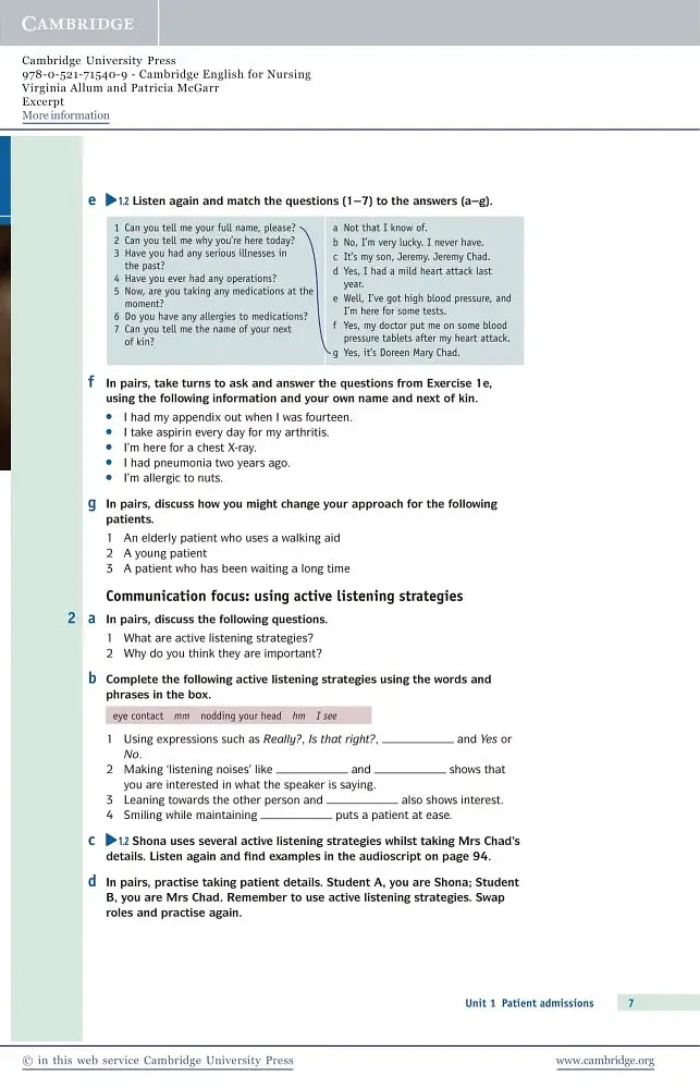 Cambridge English for Nursing Intermediate SB with Audio CD - фото 3