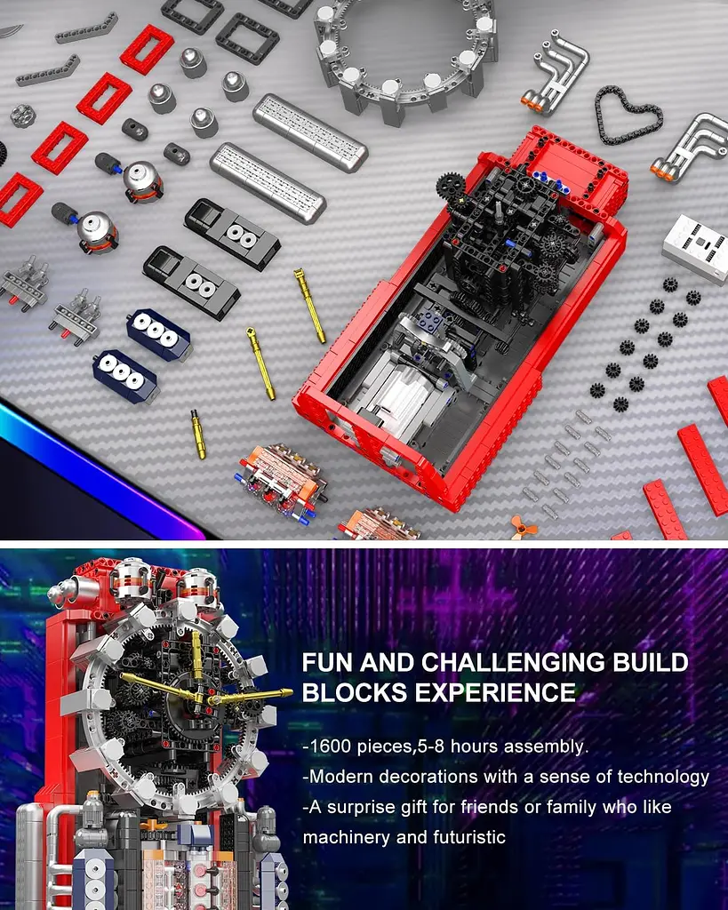 Конструктор механічний годинник Mould King Cyberpunk Mechanical Clock 10187 часи акумуляторні, для дорослих та дітей, 1601 деталей - фото 9