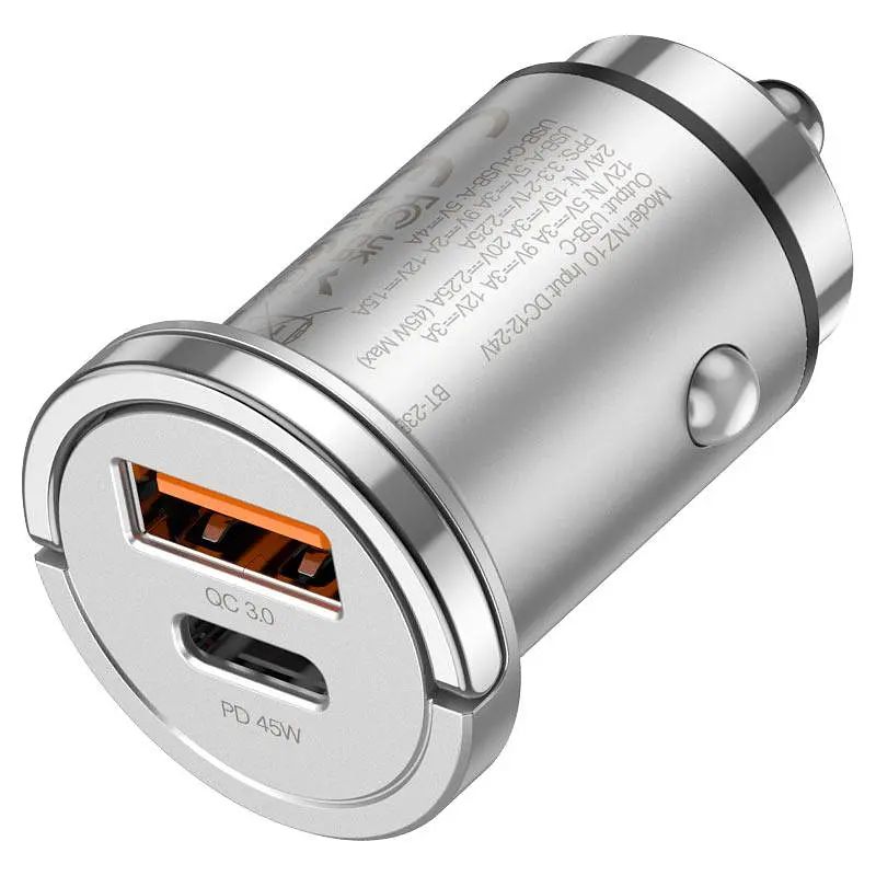 Автомобільний комплект - адаптер і кабель HOCO NZ10 45 W usb-c - lightning сріблястий - фото 7