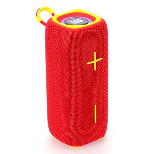 Портативна акумуляторна 16W Bluetooth колонка BT/USB/TF/FM з ремінцем та світломузикою 18см TG 654 червона