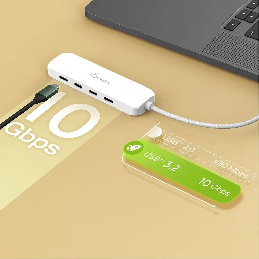 USB-хаб j5create JCH345EW-N USB-C на 4 USB-C, белый (JCH345EW-N) - фото 6