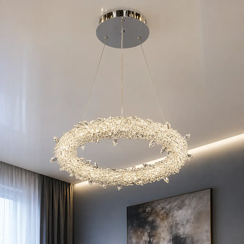Підвісна світлодіодна кільцева люстра Artlight 2053/1ACH хром з прозорим кристальним декором, нейтральне світло 30W