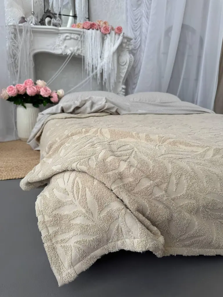 Покривало Zeintex Palermo махрове бавовняне бежеве 200х320 см - фото 6