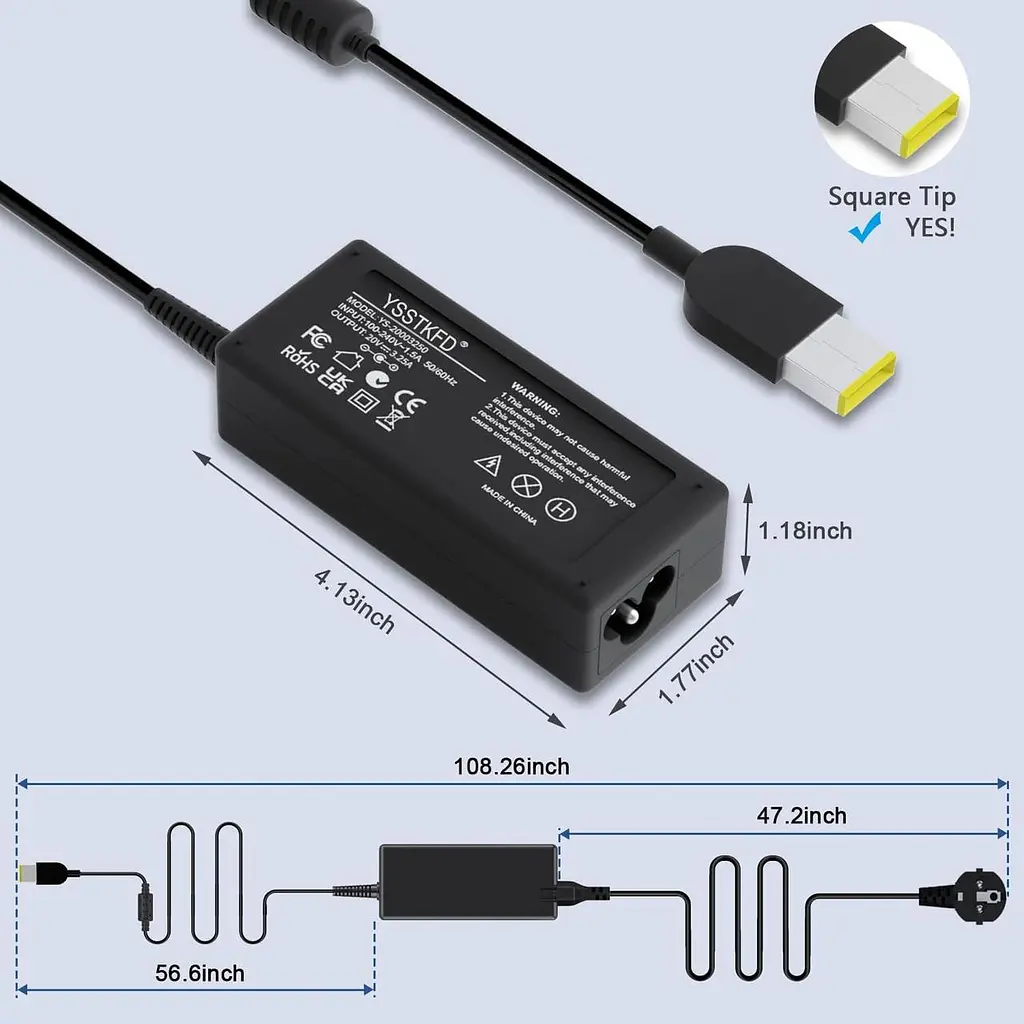 Зарядний пристрій ADLX65NCC3A потужністю 65 Вт для ноутбуків Lenovo Thinkpad X1 T430 T440 T450 T470S E550 E560 E570 G50 X240 - фото 2