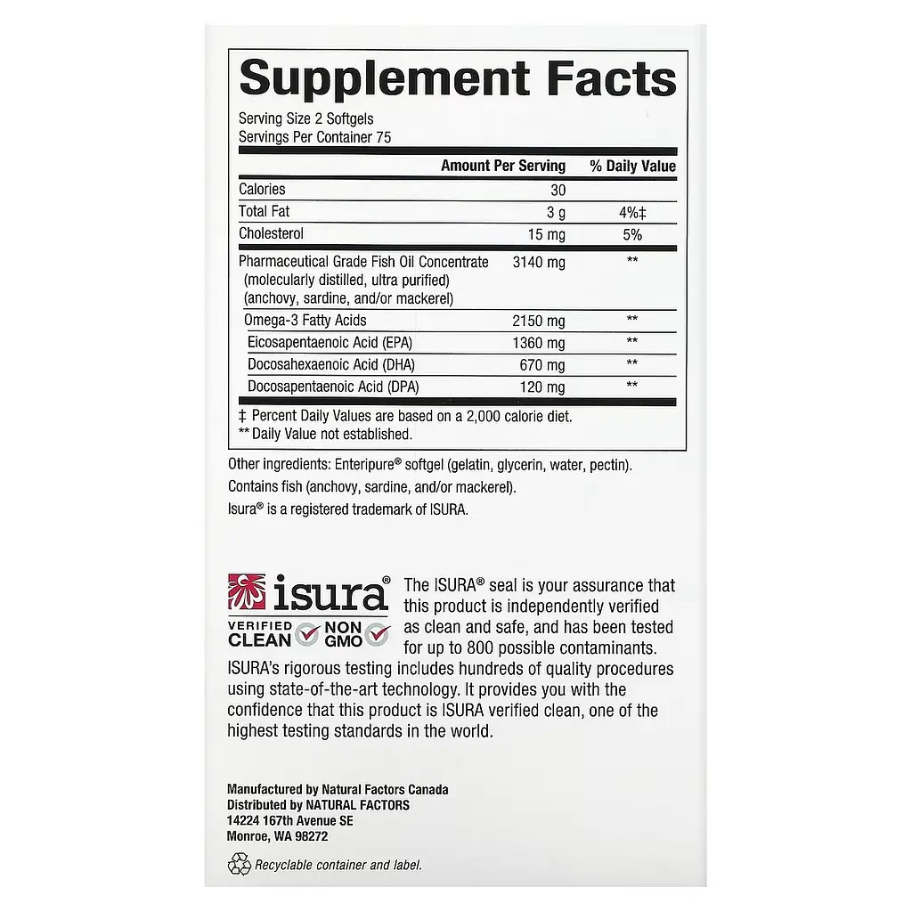 Омега-3 ультра Natural Factors RxOmega-3 Ultra Strength 2150 мг 150 гелевых капсул - фото 3