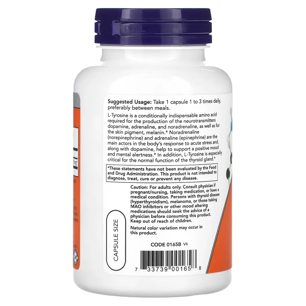 Л Тирозин Tyrosine 750 мг 90 вегетаріанських капсул - фото 3