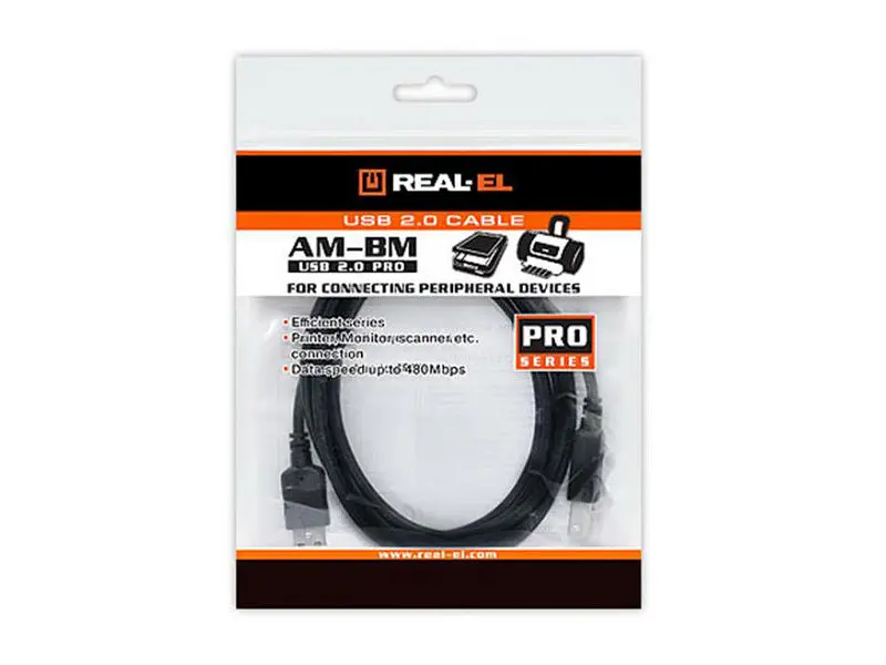 Кабель REAL-EL Pro USB2.0 AM-BM 2m Black (EL123500026) - фото 2