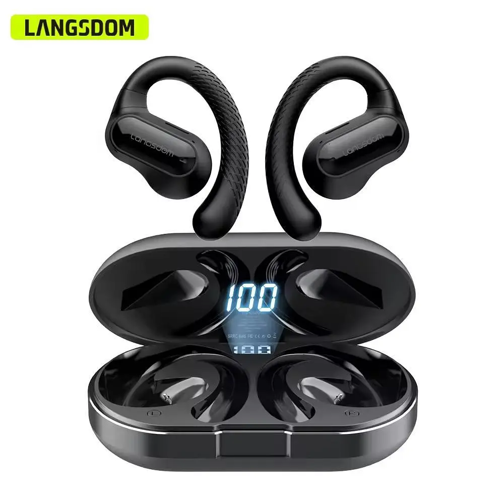 Бездротові спортивні bluetooth навушники Langsdom TS05 Open-Ear з спрямованим звуком і мікрофоном Бежевий - фото 2
