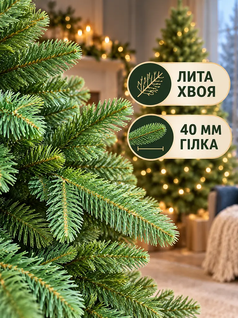 Лита штучна ялинка РЗ18 Кришталь 180 см з густою хвоєю на металевій підставці, зелена (49676491) - фото 4