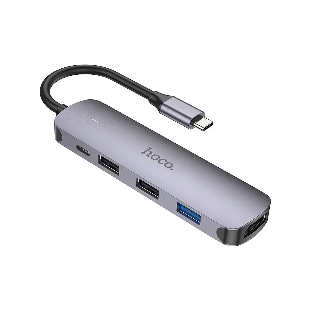Концентратор HOCO USB-C to HDMI+USB3.0+2xUSB2.0+PD HB27 Metal Gray (6931474769329) - фото 3