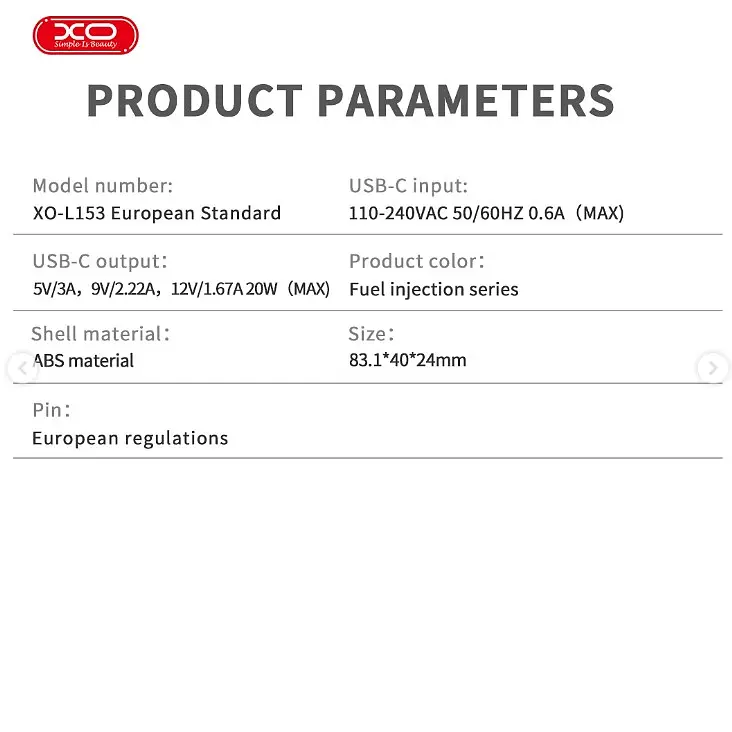 Мережевий зарядний пристрій XO L153 EU PD20W 1USB-C fast charger Чорний - фото 3
