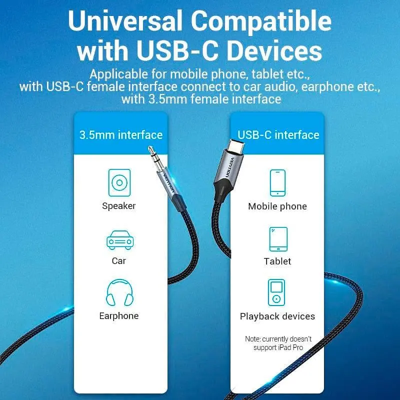 Аудио-кабель Vention 3.5 мм - USB Type-C (M/M), 1 м, Black (BGKHF) - фото 5