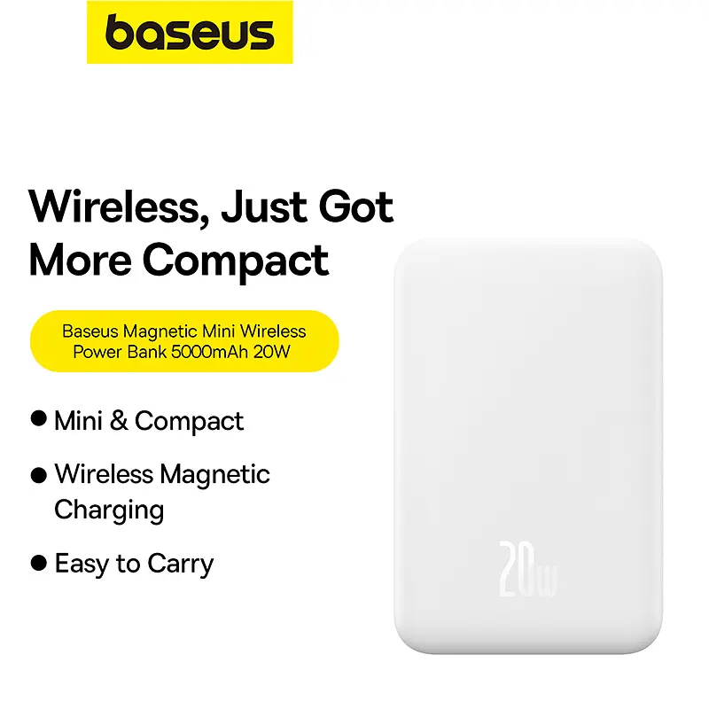 Зовнішній акумулятор Baseus Magnetic Mini Wireless Fast Charge Power Bank 5000mAh 20W Stellar White（With Simple Series Charging Cable Type-C to Typ (P10022107223-00) - фото 8