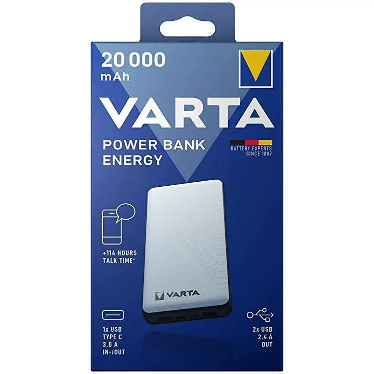 Внешний аккумулятор Power bank Varta 20000mAh 3.0A USB 2.4A - фото 2