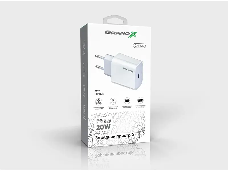 Мережевий зарядний пристрій Grand-X USB-C 20 W PD3.0 + Type-C (CH-770C) - фото 2