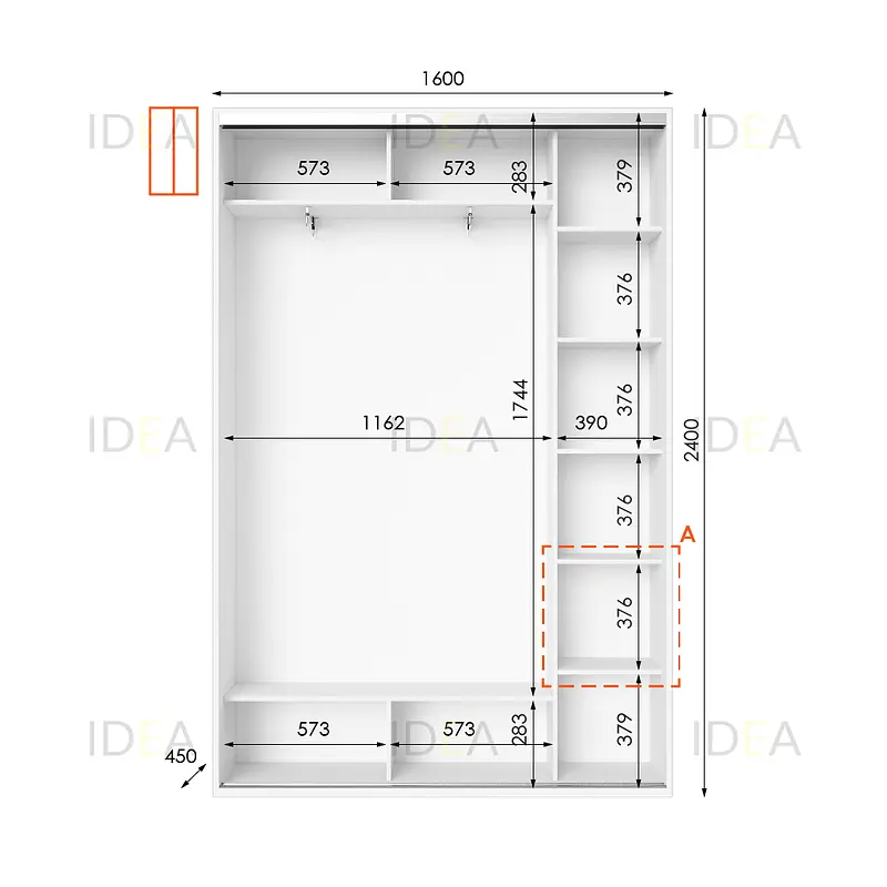 Шафа-купе Idea серія 1 160 x 45 x 240 см Білий Дзеркало - фото 2
