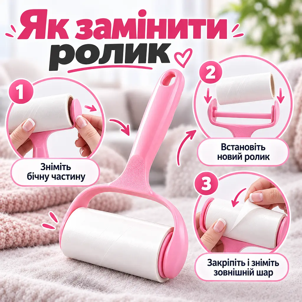 Ролик липучка для чищення одягу від шерсті та ворсу з ручкою + 8 змінних ролика по 60 аркушів KT9004408 - фото 4