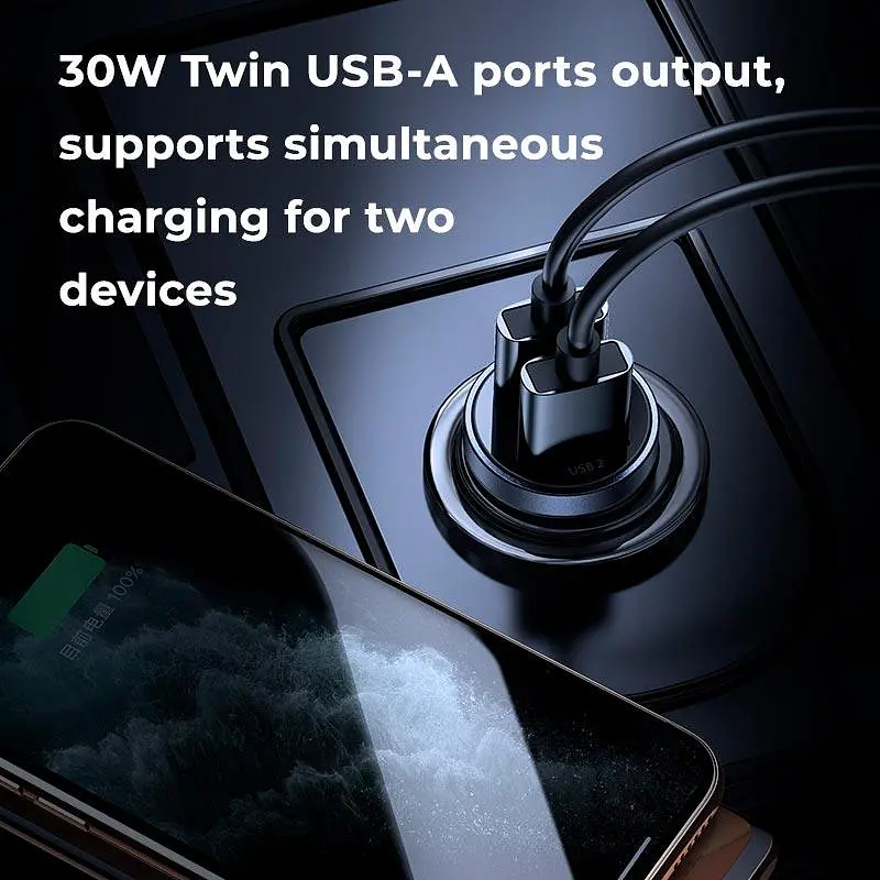 Адаптер автомобильный JOYROOM Mini dual-port Smart car charger C-A09 2USB 5A 30 W - фото 6