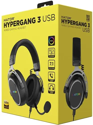 Навушники Hator Hypergang 3 USB, Black, мікрофон (ENC), динаміки 53 мм (Hi-Res), віртуальний об'ємний звук 7.1, RGB підсвічування логотипу, 32 Ом, 112 дБ, USB Type-C (1.3 м) / USB Type-A (1 м) (ESH50) - фото 6