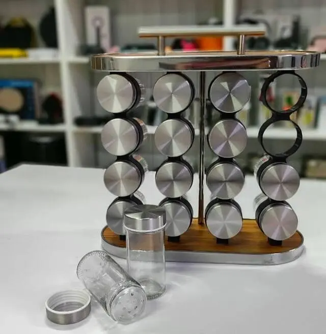 Набор для хранения сыпучих специй 16 шт баночек стеклянные емкости спецовники для приправ на подставке 16 в 1 - фото 9