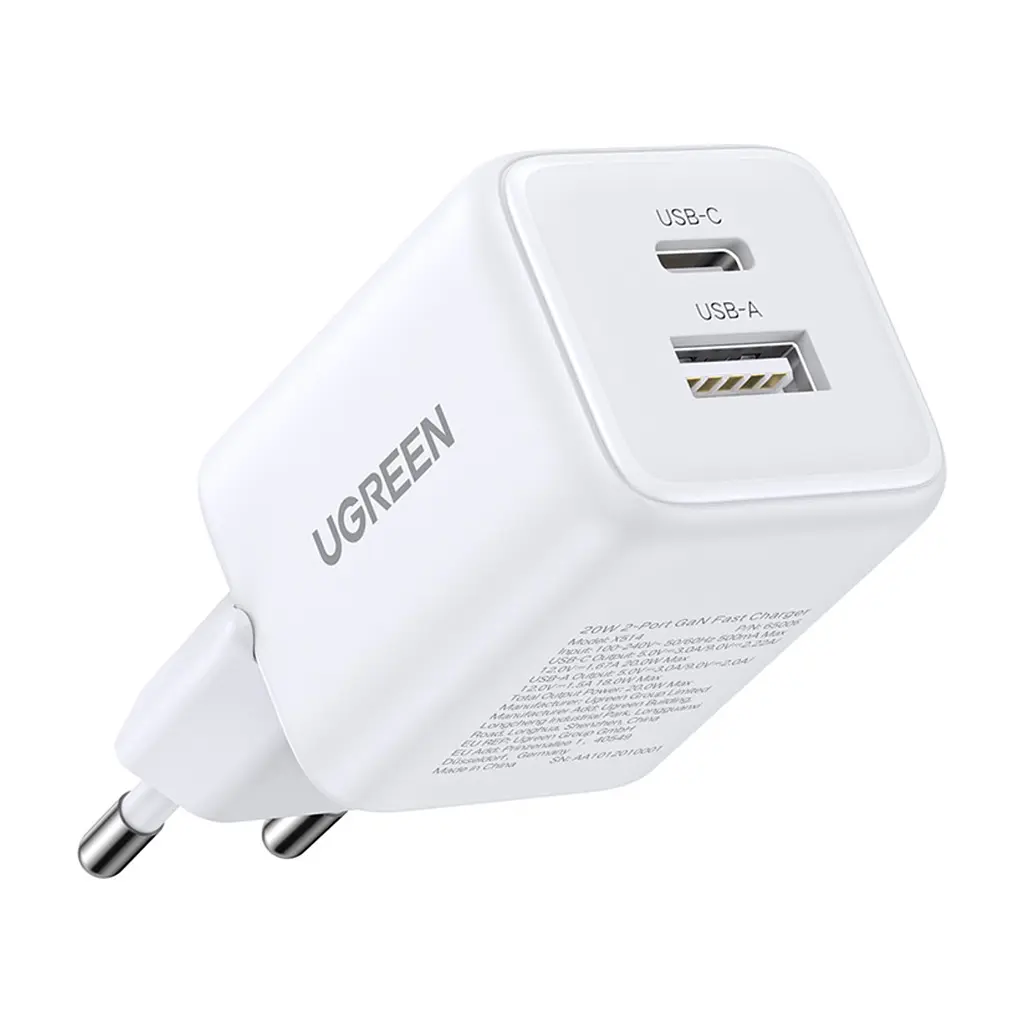 Зарядний пристрій Ugreen X514 1xUSB-C PD20W + 1xUSB GaN white (65006) - фото 3