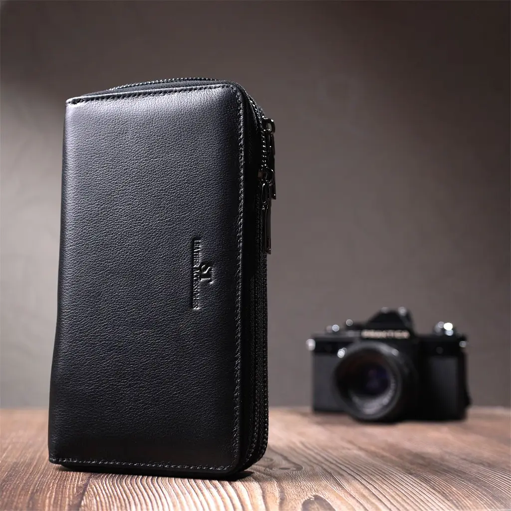 Стильний чоловічий клатч на два відділення із натуральної шкіри ST Leather 22700 чорний - фото 10